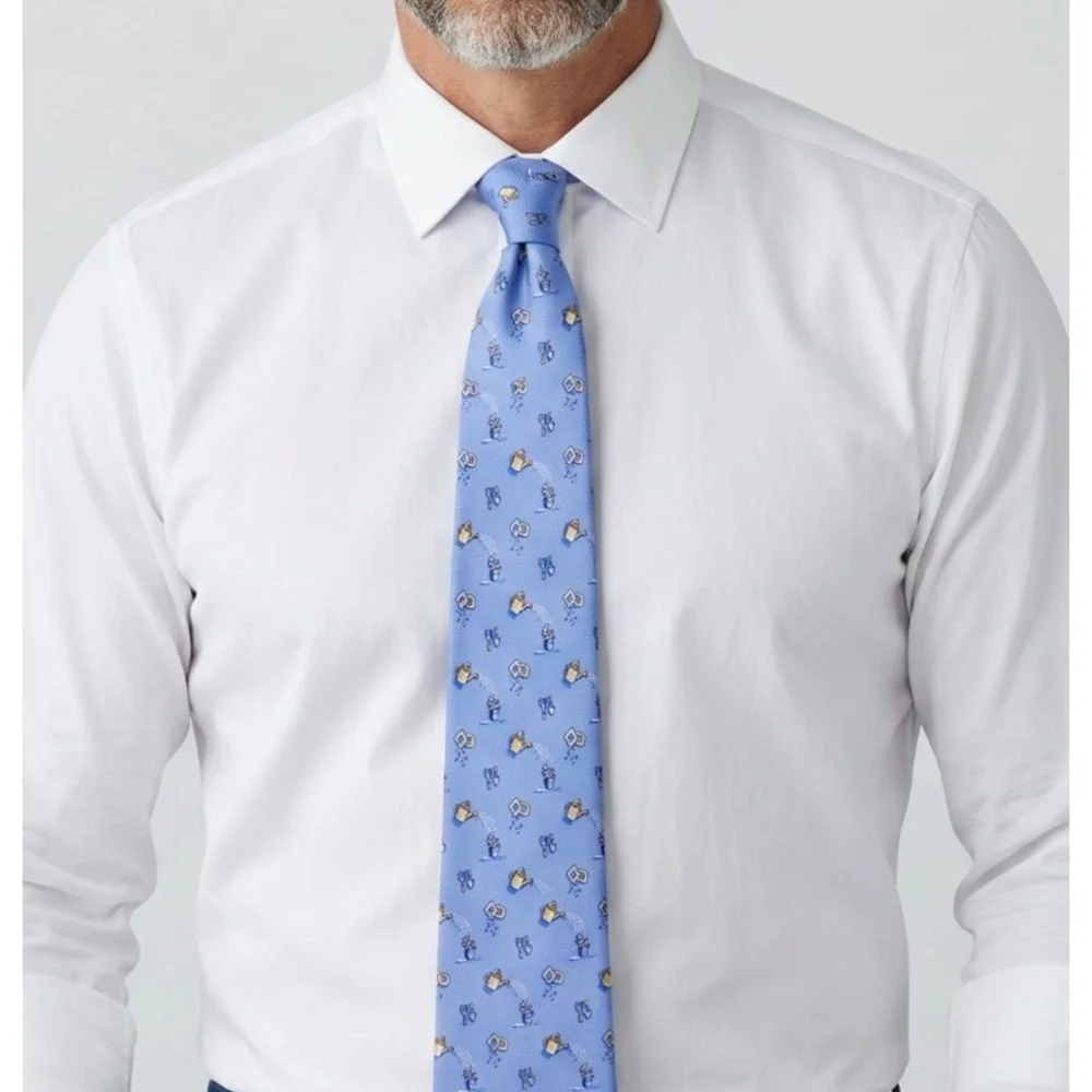Paul Verlaine Paris Silk Tie Sky Blue Gardening Motif Spain‎ Mens Necktie